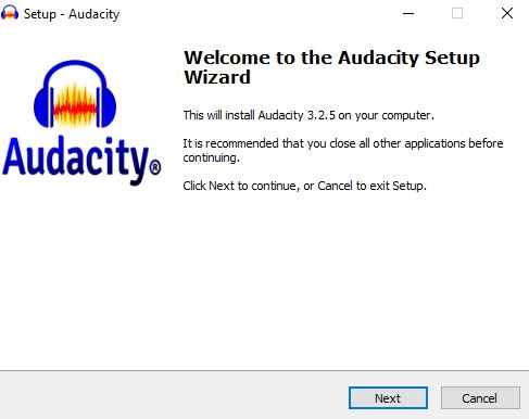 audacity setup screen