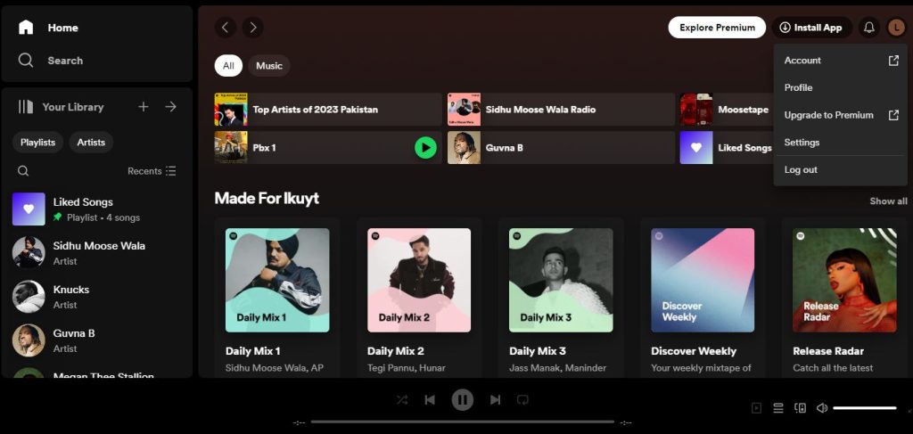 tapping-on-profile-icon-on-spotify-web-app